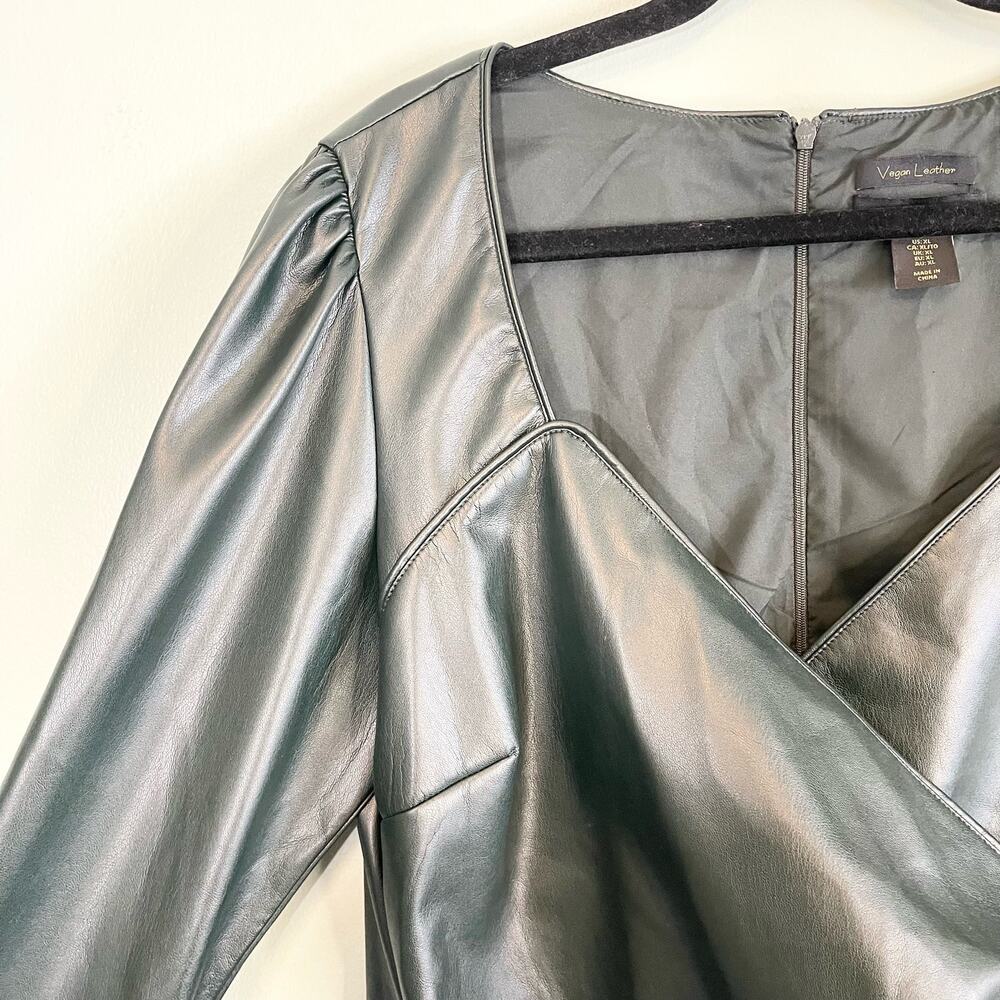 House of Harlow 1960 Wrap Dress XL Green Vegan Leather Party Club Cocktail Edgy - Picture 5 of 10